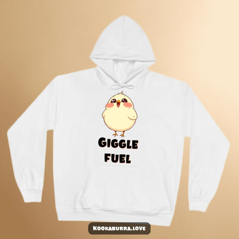 Funny hoodie with a round, plump bird bursting into laughter, its sparkling eyes wide with mirth.
