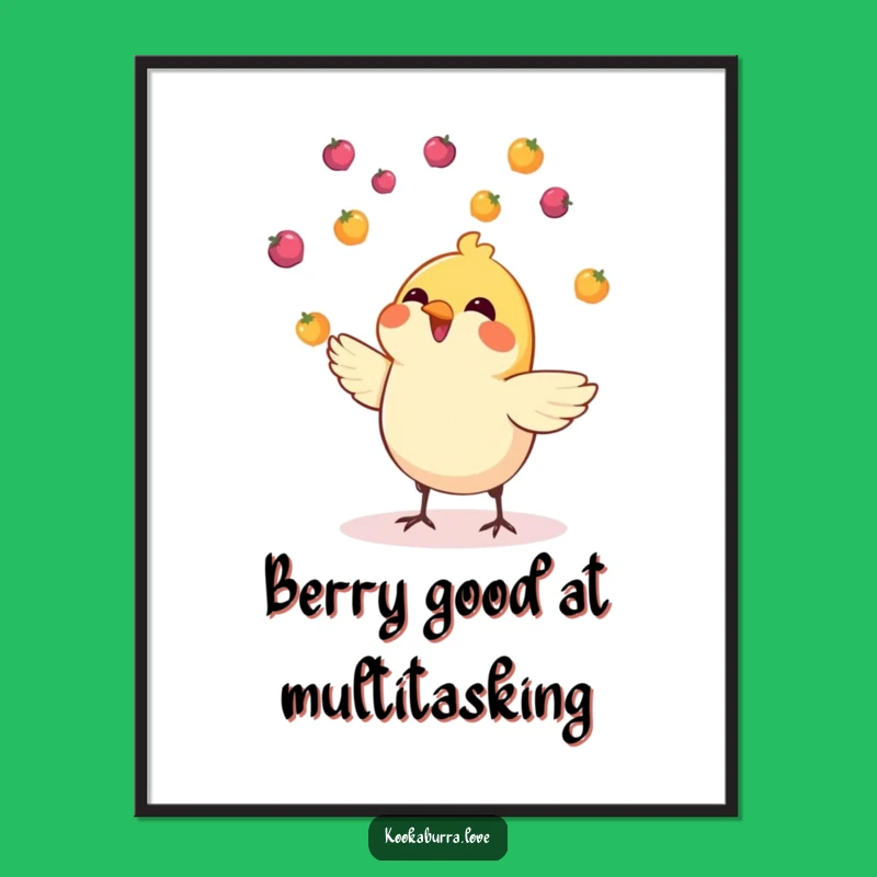 Free Printable Juggling Bird Wall Art: Berry Fun, Cheerful, Downloadable Decor